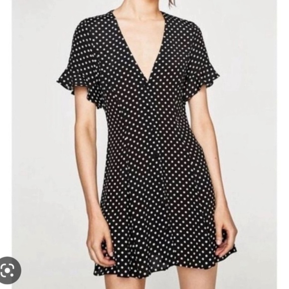 Zara Dresses & Skirts - ZARA Black White Polka Dot Dress XL Fits Like Large